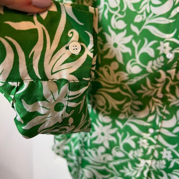 Maje Green White Floral Print Silk Button Down Blouse Size 3 (US L) - Picture 5 of 13